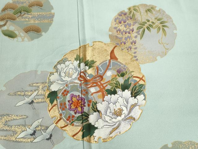 平和屋着物●色留訪問着 駒刺繍 流水雪輪鼓飛鶴牡丹花文 暈し染め 金彩 正絹 逸品 CABE2518yc