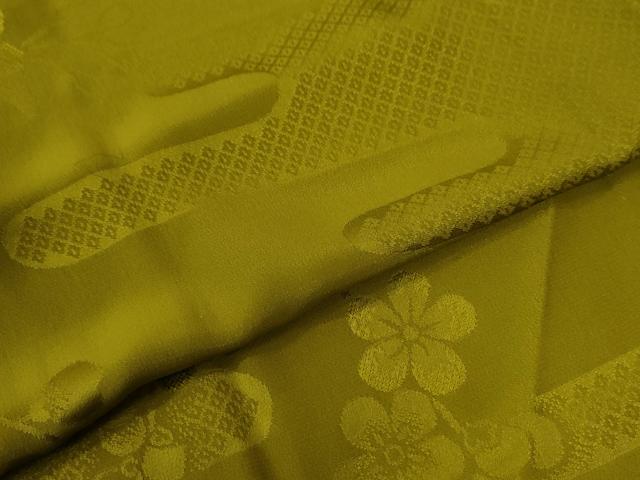平和屋着物●振袖用長襦袢 無双仕立て エ霞舞桜枝梅地紋 菜種油色 半衿刺繍 正絹 逸品 CABE2531yc