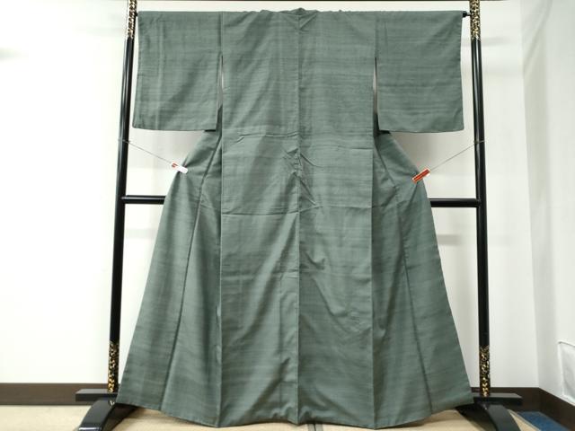平和屋着物●上質な紬 色無地 青丹色 正絹 逸品 CABE2545yc