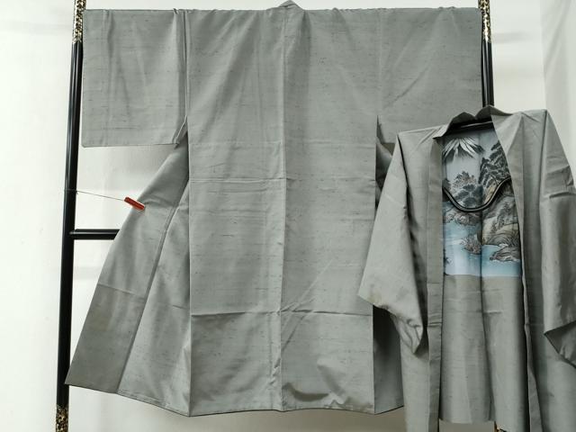 平和屋着物●男性 紬 アンサンブル 色無地 薄鈍色 さが美扱い キングサイズ 正絹 逸品 CABE2570yc