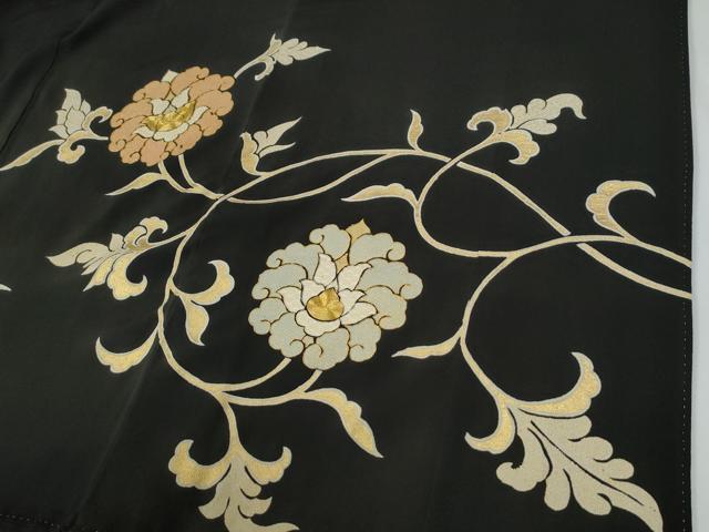 平和屋着物●創業460年・千總 黒留袖 駒刺繍 花唐草文 金彩 三越扱い 正絹 逸品 CABE2573yc