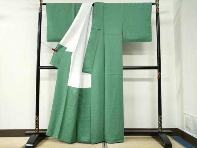 平和屋着物●上質な色無地 草花地紋 薄緑色 正絹 逸品 未使用 CABE2584yc