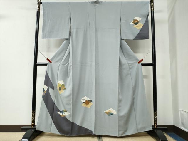 平和屋着物●訪問着 刺繍 刺し子 色紙重ね露芝花文 切嵌 正絹 逸品 未使用 CABE2616yc