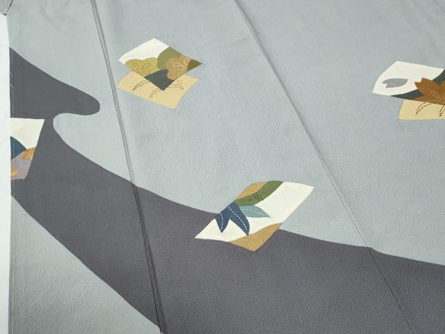 平和屋着物●訪問着 刺繍 刺し子 色紙重ね露芝花文 切嵌 正絹 逸品 未使用 CABE2616yc