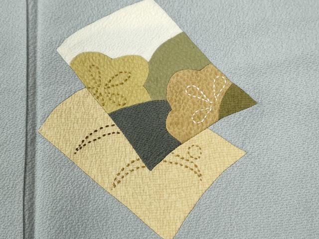 平和屋着物●訪問着 刺繍 刺し子 色紙重ね露芝花文 切嵌 正絹 逸品 未使用 CABE2616yc