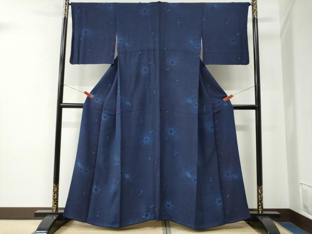 平和屋着物●藍造り国選定無形文化財 藍師・佐藤昭人 小紋 地紋起こし 楓 正絹 逸品 CABE2631yc