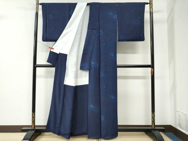 平和屋着物●藍造り国選定無形文化財 藍師・佐藤昭人 小紋 地紋起こし 楓 正絹 逸品 CABE2631yc