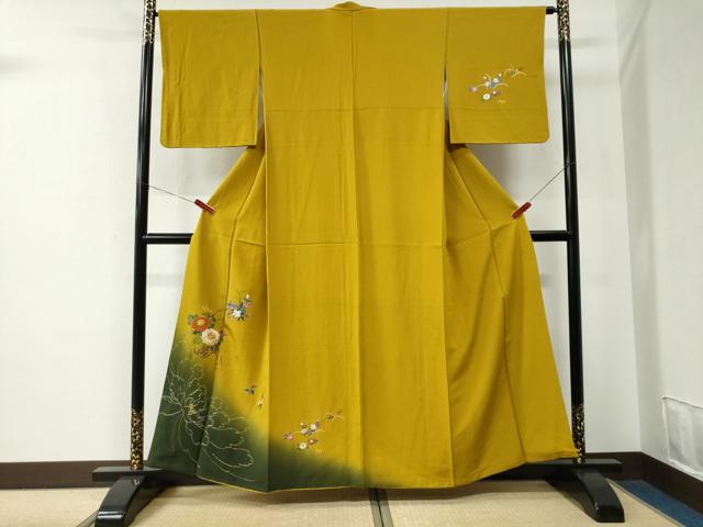平和屋着物●訪問着 総刺繍 駒刺繍 花車 牡丹 暈し染め 金糸 正絹 逸品 CABE2639yc