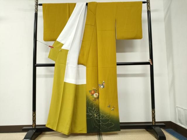 平和屋着物●訪問着 総刺繍 駒刺繍 花車 牡丹 暈し染め 金糸 正絹 逸品 CABE2639yc