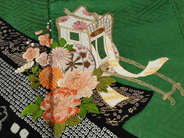 平和屋着物●豪華振袖 駒刺繍 絞り 鬘帯御所車吉祥花文 金彩 正絹 逸品 CABE2678yc