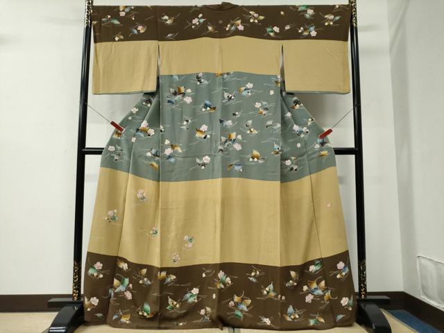 平和屋着物●訪問着　作家物　溢れ松葉花文　どんぐり　イチョウ　鬼しぼ縮緬　西武百貨店扱い　正絹　逸品　CABE2680yc 平和屋着物○訪問着 作家物 溢れ松葉花文 どんぐり イチョウ 鬼しぼ