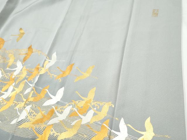平和屋着物●金彩友禅 卓越技能者・名工・和田光正 色留袖 立波飛鶴文 金銀彩 正絹 逸品 CABE2778yc