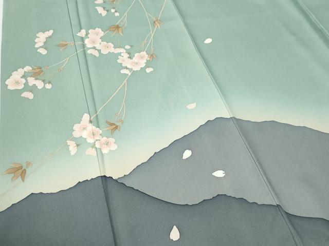 平和屋着物●訪問着 刺繍 遠山枝桜文 暈し染め 正絹 逸品 CABE2803yc