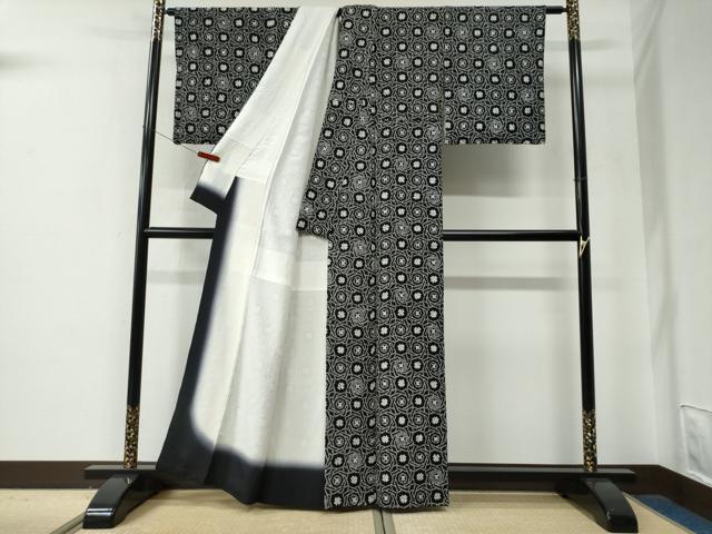 平和屋着物●上質な小紋 総絞り 花尽くし 黒地 正絹 逸品 CABE2817yc