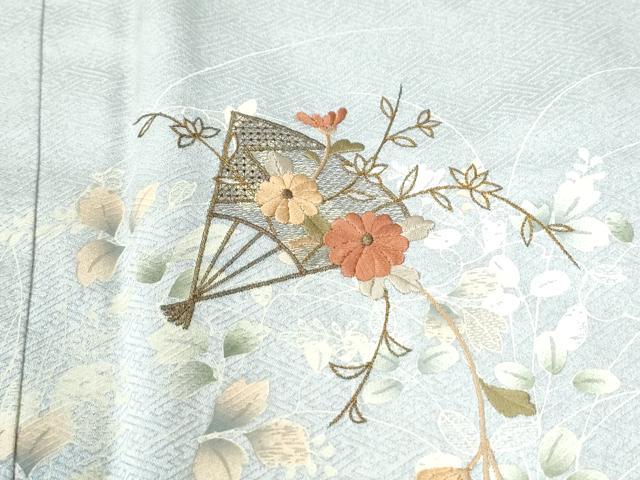 平和屋着物●中国三大刺繍 スワトウ刺繍 訪問着 扇面草花文 暈し染め 正絹 逸品 CABE2838yc