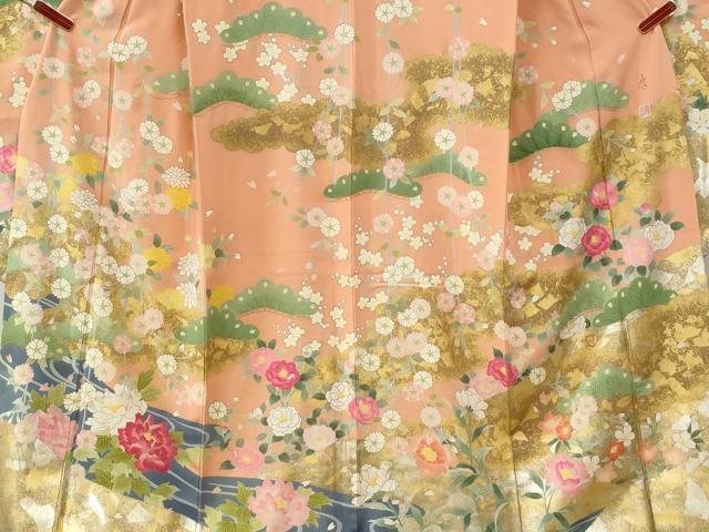 平和屋着物●豪華振袖 作家物 流水牡丹花文 暈し染め 金彩 正絹 逸品 CABE2852yc