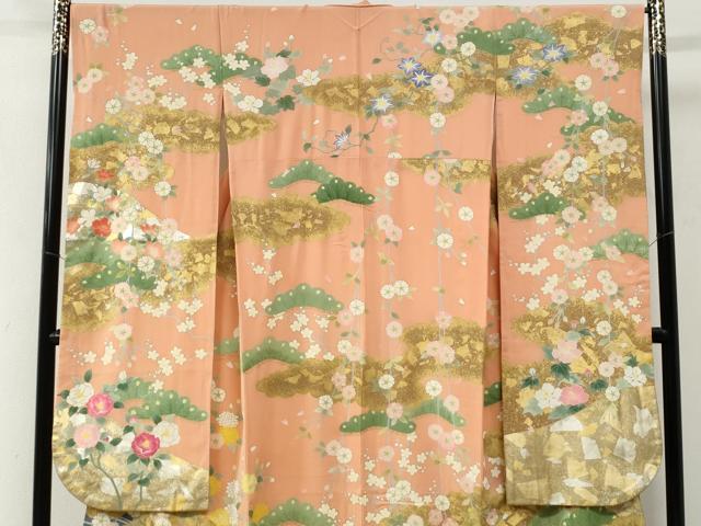 平和屋着物●豪華振袖 作家物 流水牡丹花文 暈し染め 金彩 正絹 逸品 CABE2852yc