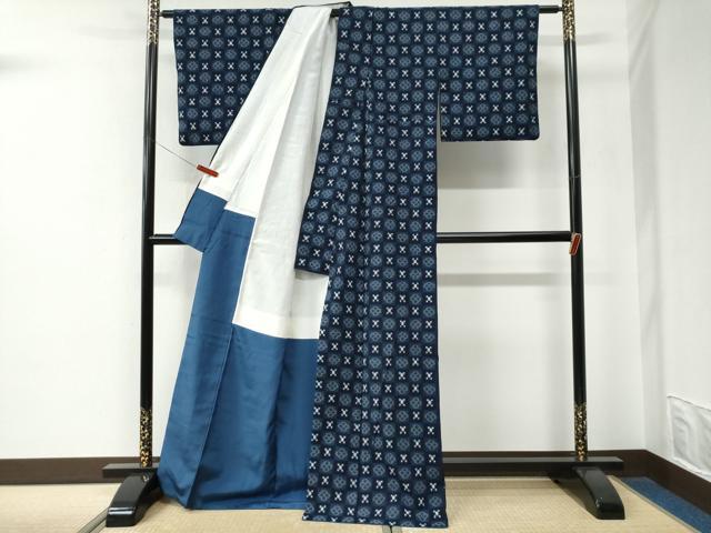 平和屋着物●久留米絣 市松吉祥文 綿 逸品 CABE2863yc
