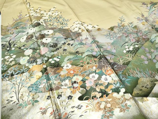 平和屋着物●螺鈿作家 藤本隆士 訪問着 孔雀草花文 暈し染め 金銀彩 ロング丈 正絹 逸品 CABE2878yc