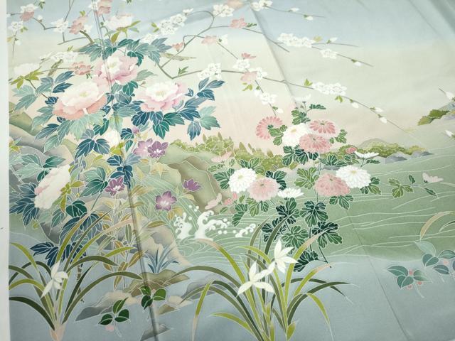 平和屋着物●訪問着 友禅 作家物 立波牡丹花文 暈し染め 正絹 逸品 CABE2915yc