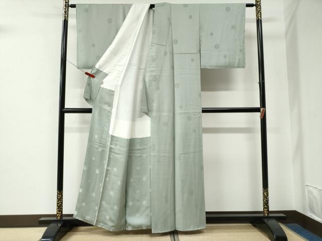 平和屋着物●上質な色無地 紗綾形菊地紋 柳鼠色 正絹 逸品 CABE2928yc