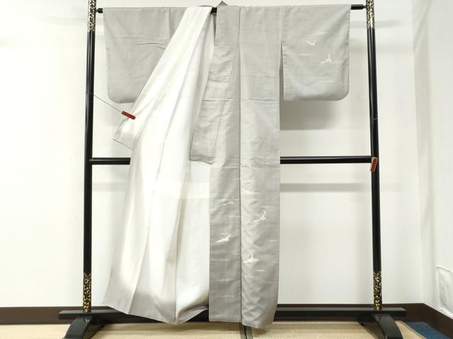 平和屋着物●訪問着 紬地 霞飛鶴文 正絹 逸品 CABE2948yc