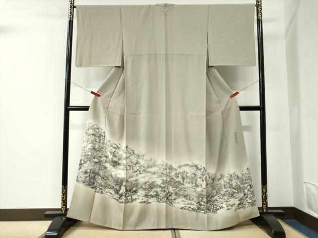 平和屋着物●琉染の創設者 山岡古都 水墨書 色留袖 樹林水辺風景文 暈し染め 正絹 逸品 CABE2954yc