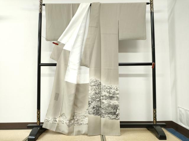平和屋着物●琉染の創設者 山岡古都 水墨書 色留袖 樹林水辺風景文 暈し染め 正絹 逸品 CABE2954yc