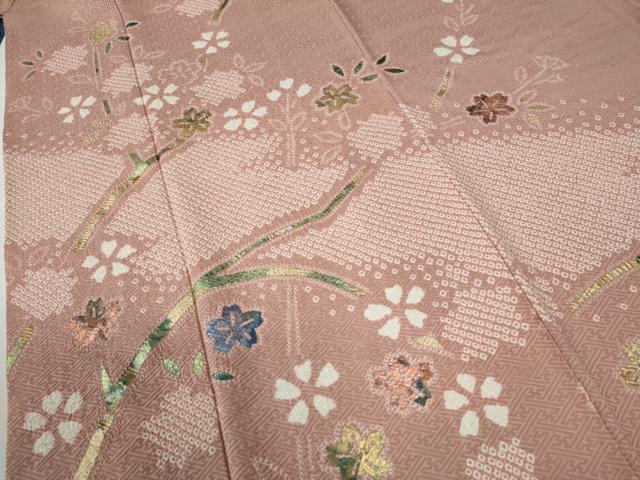 平和屋着物●訪問着 絞り 舞桜文 金彩 正絹 逸品 CABE2990yc