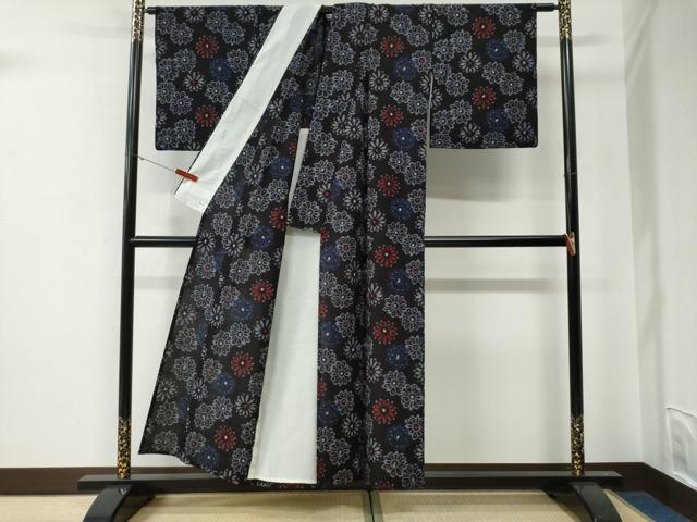平和屋着物●久留米絣 単衣 舞花文 綿 逸品 CABE3007yc