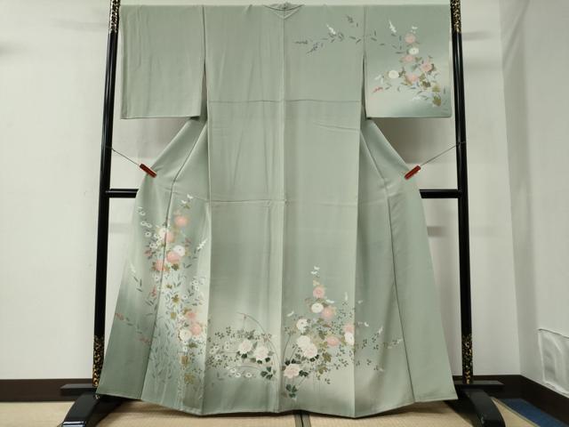 平和屋着物●訪問着 友禅 枝菊文 暈し染め 正絹 逸品 CABE3008yc