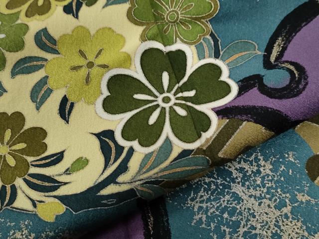 平和屋着物●世界的ファッションデザイナー 山本寛斎 kansaiブランド 振袖 刺繍 雪輪吉祥花文 金彩 正絹 逸品 CABE3009yc