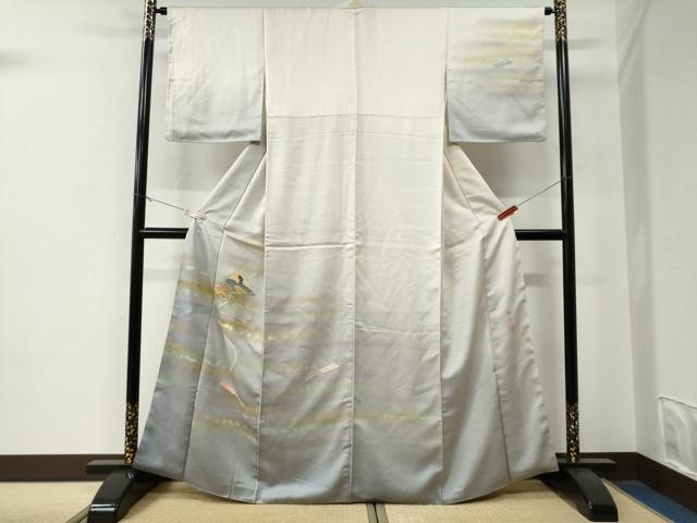 平和屋着物●人間国宝 福田喜三郎 訪問着 駒刺繍 霞扇面文 暈し染め 金彩 正絹 逸品 CABE3010yc