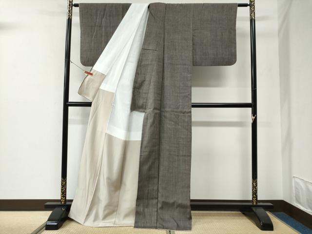 平和屋着物●本場結城紬 重要無形文化財 藤貫謹製 縞 証紙付き ロング丈 正絹 逸品 CABE3031yc