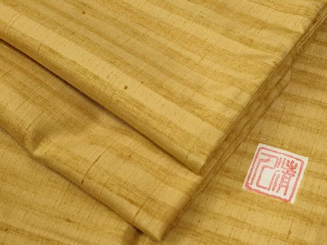 平和屋着物●人間国宝 芹沢圭介一番弟子 下平清人 紬 霞文 黄朽葉色 正絹 逸品 CABE3050yc