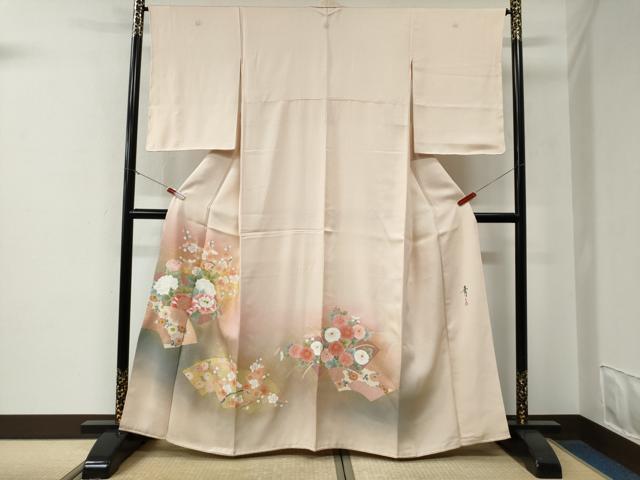 平和屋着物●京友禅の第一人者 松井青々 色留袖 駒刺繍 地紙草花文 暈し染め 金彩 正絹 逸品 CABE3052yc