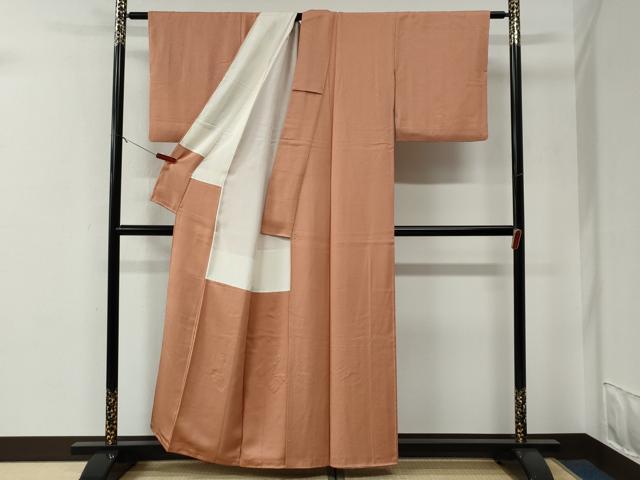 平和屋着物●本草木染作家 瑞寶 色無地 紋意匠 宍色 正絹 逸品 CABE3054yc