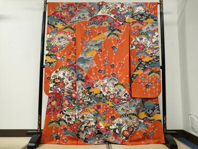 平和屋着物●豪華振袖 紅型 御所解鴛鴦花松文 正絹 逸品 CABE3058yc