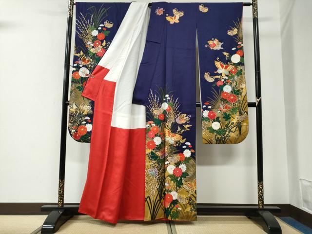 平和屋着物●女優・後藤久美子ブランド 振袖 花蝶文 ラメ糸 金彩 正絹 逸品 CABE3097yc