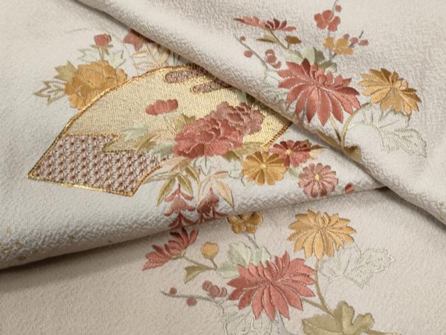 平和屋着物●中国三大刺繍 スワトウ刺繍 総刺繍 訪問着 駒刺繍 地紙草花文 暈し染め 金彩 正絹 逸品 CABE3180yc