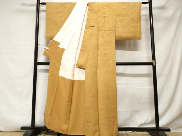 平和屋着物■上質な色無地 作家物 風景地紋 芥子色 正絹 逸品 CABE3247ev
