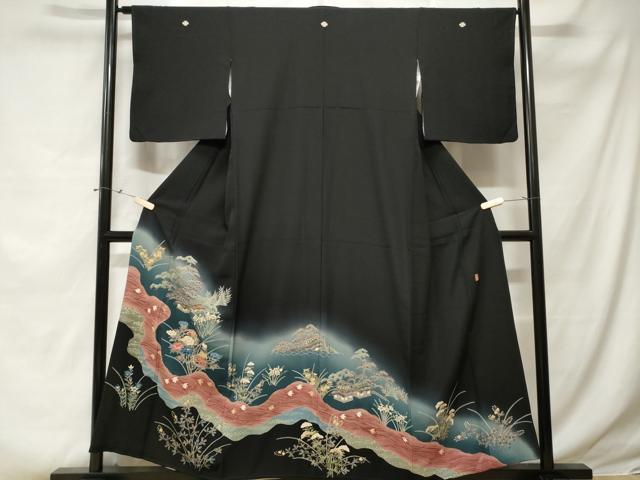 平和屋着物■豪華黒留袖 作家物 御所解文 千鳥花文 暈し染め 正絹 逸品 CABE3276ev