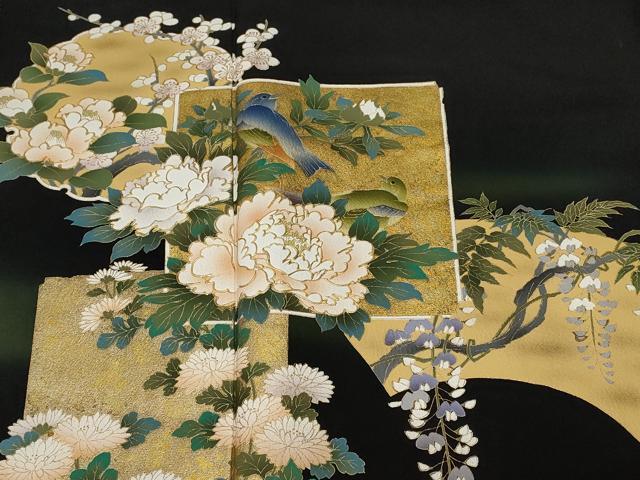 平和屋着物■豪華黒留袖 地紙雪輪安緑花文 暈し染め 金彩 正絹 逸品 CABE3282ev