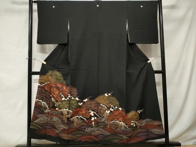 平和屋着物■豪華黒留袖 駒刺繍 立波枝松梅文 藤花房 金彩 正絹 逸品 CABE3285ev