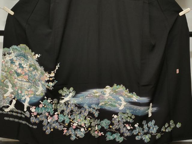 平和屋着物■豪華黒留袖 友禅 作家物 飛鶴風景文 暈し染め 正絹 逸品 CABE3288ev
