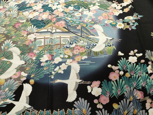 平和屋着物■豪華黒留袖 友禅 作家物 飛鶴風景文 暈し染め 正絹 逸品 CABE3288ev