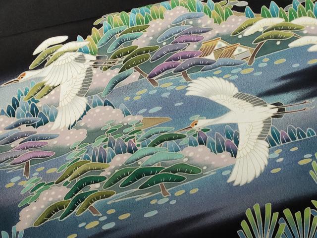平和屋着物■豪華黒留袖 友禅 作家物 飛鶴風景文 暈し染め 正絹 逸品 CABE3288ev