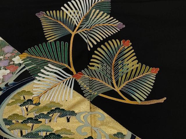 平和屋着物■豪華黒留袖 作家物 刺繍 松竹梅 枝松葉文 暈し染め 金彩 正絹 逸品 CABE3289ev