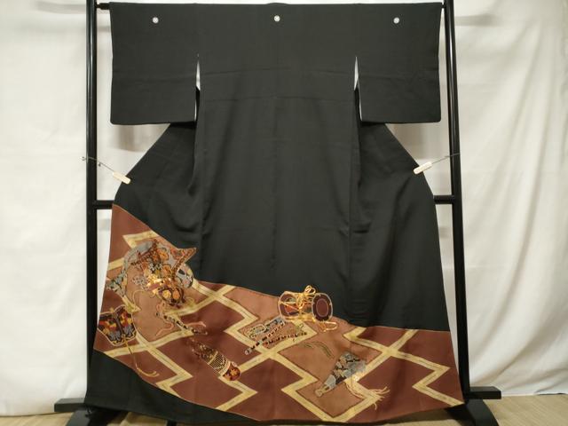 平和屋着物■豪華黒留袖 駒刺繍 楽器花文 金彩 伊勢丹扱い 正絹 逸品 CABE3293ev