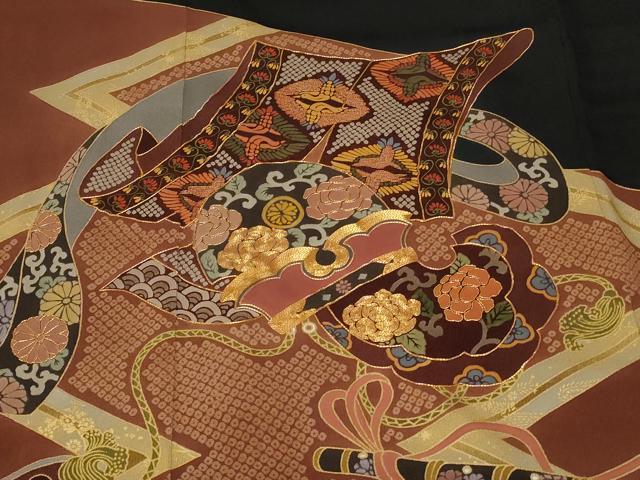 平和屋着物■豪華黒留袖 駒刺繍 楽器花文 金彩 伊勢丹扱い 正絹 逸品 CABE3293ev